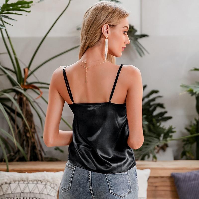 Women Sexy Solid Lace Satin Elegant V-neck Cami