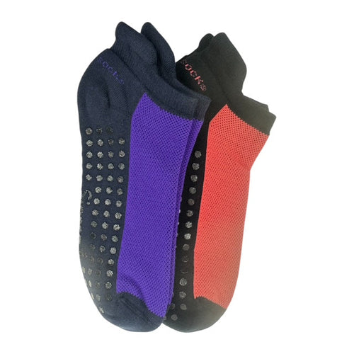 Heel Tab Mesh Top Cotton Ankle Socks with Non-Skid Women's Gripper