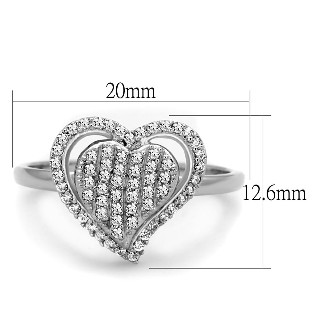 TS192 - Rhodium 925 Sterling Silver Ring with AAA Grade CZ in Clear