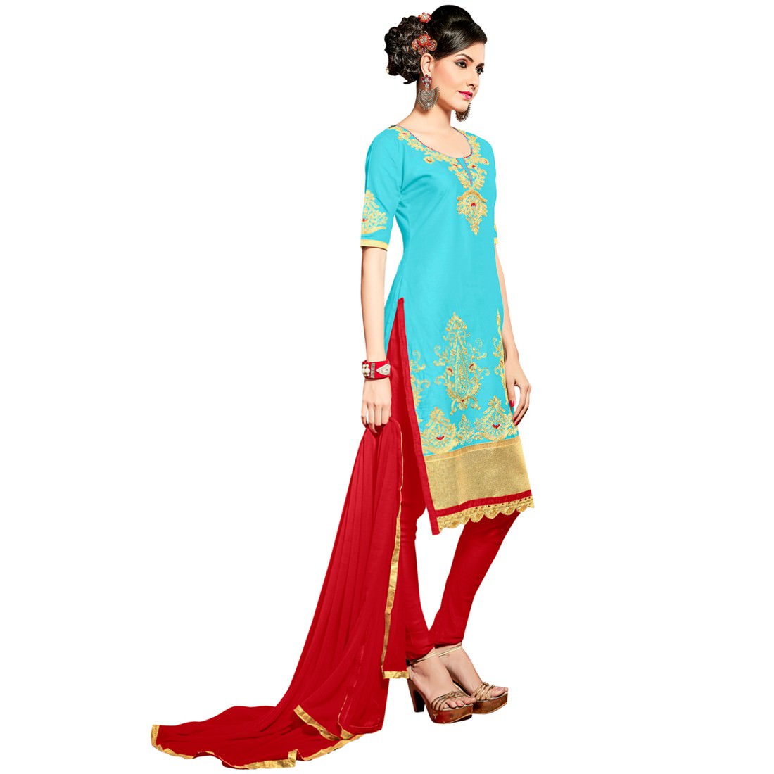 Glaze Cotton Fabric Sky Blue Color Dress Material