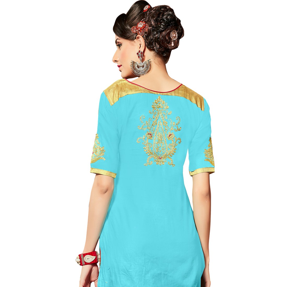 Glaze Cotton Fabric Sky Blue Color Dress Material