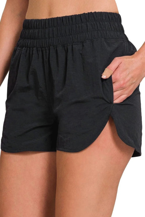 Zenana Windbreaker Smocked Waistband Running Shorts