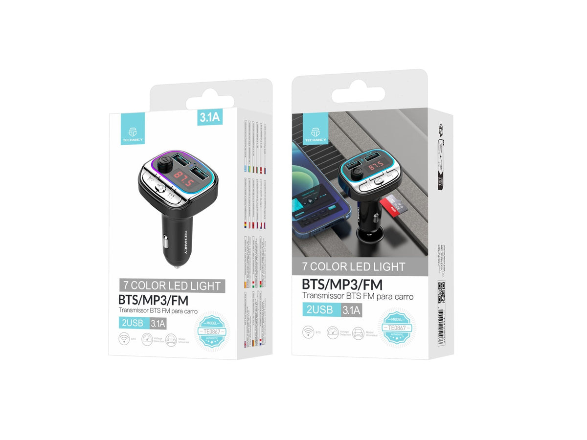 Techancy Transmissor Fm Para Carro TE0867, Bluetooth, Mp3, 2usb 3.1a,