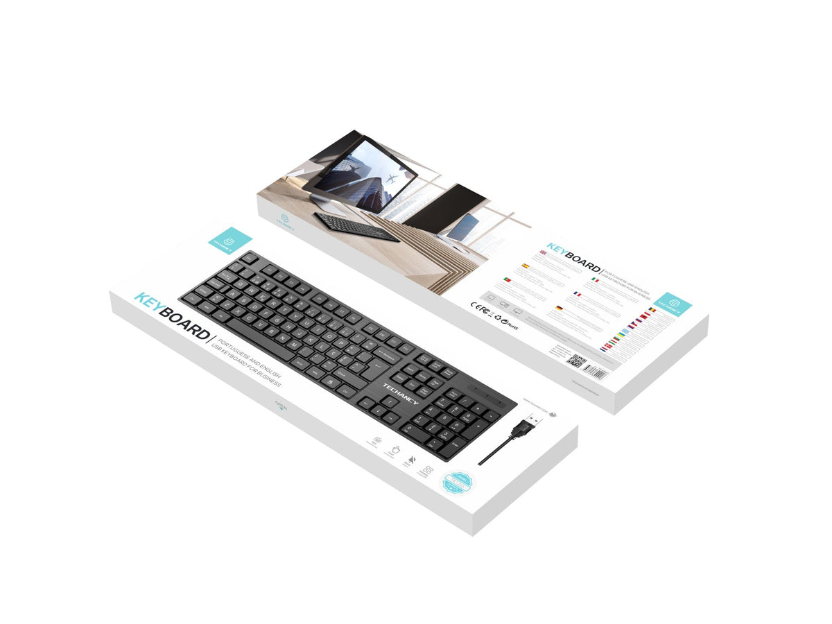 Teclado USB com fio de tamanho normal Techancy, TK1265, teclas de