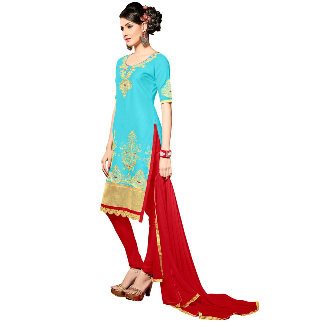 Glaze Cotton Fabric Sky Blue Color Dress Material