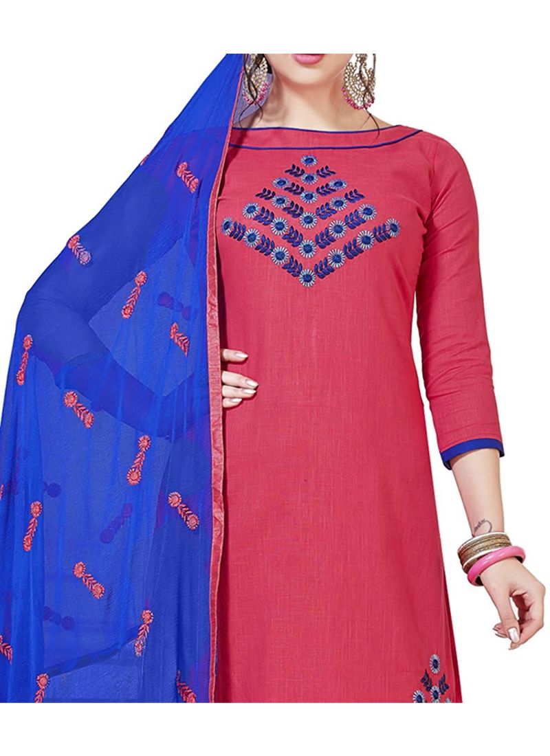 Generic Women's Slub Cotton Salwar Material (Pink,