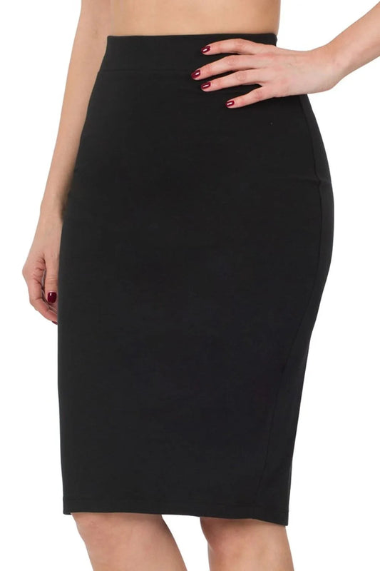 Zenana Premium Cotton Basic Knee Skirt