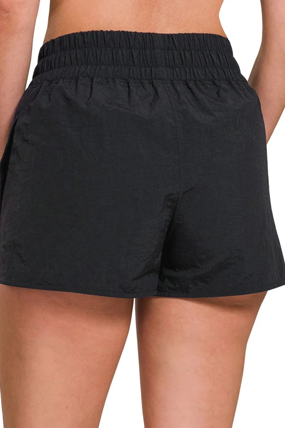 Zenana Windbreaker Smocked Waistband Running Shorts