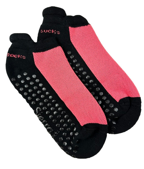 Heel Tab Mesh Top Cotton Ankle Socks with Non-Skid Women's Gripper