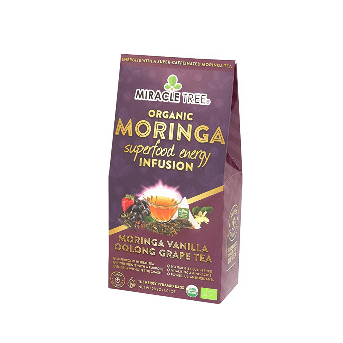 Organic Moringa Energy Tea - Vanilla Oolong Grape - Natural Coffee