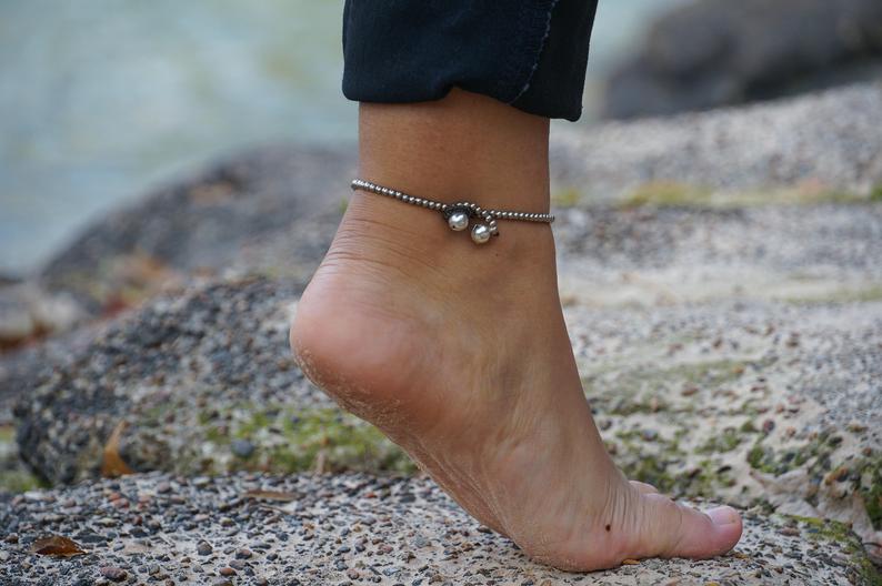 White Silver Bell Boho Anklet