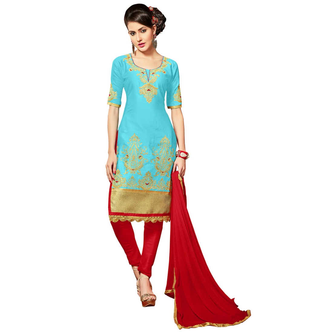 Glaze Cotton Fabric Sky Blue Color Dress Material