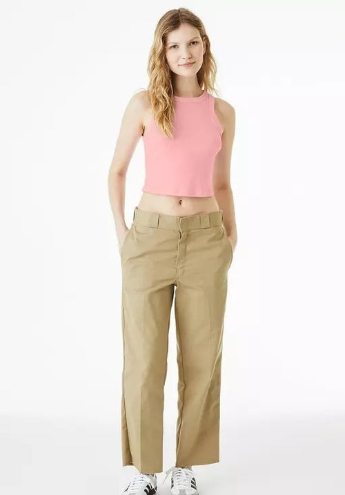 Women's & Girls' Solid Ribbed Slim Fit Crop Tank Top  Pink