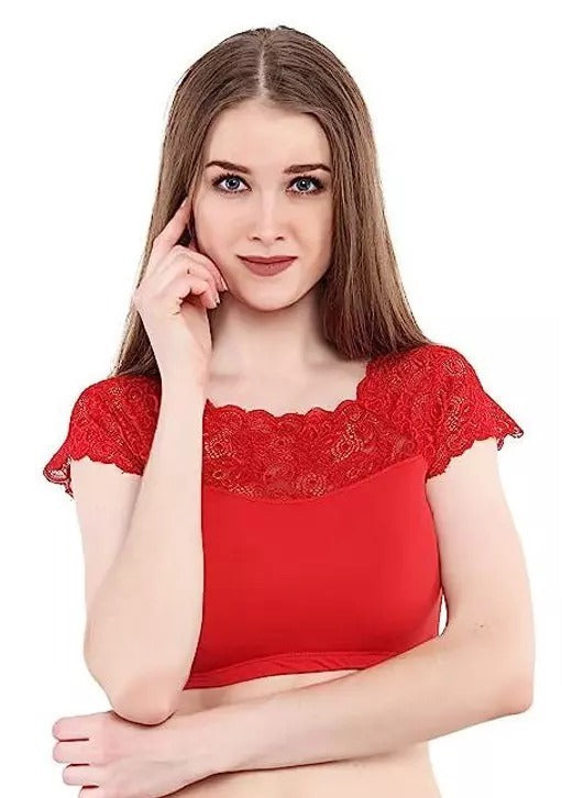 Women's & Girls' Solid Ribbed Slim Fit Crop Tank Top  Red