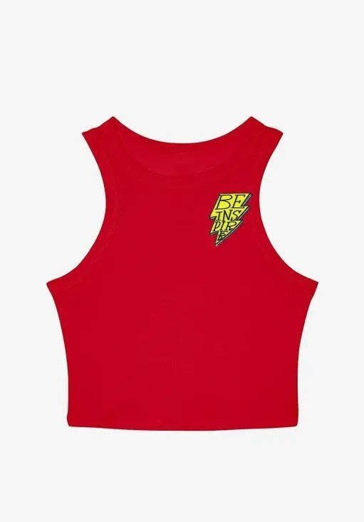 Women's & Girls' Solid Ribbed Slim Fit Crop Tank Top  Red