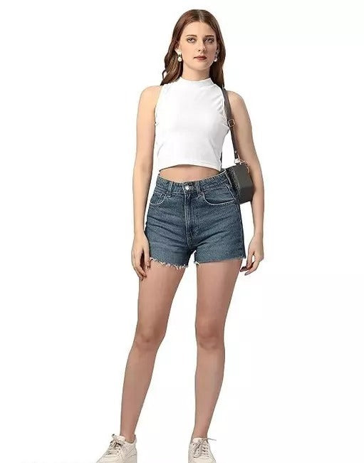 Women's & Girls' Solid Ribbed Slim Fit Crop Tank Top  White