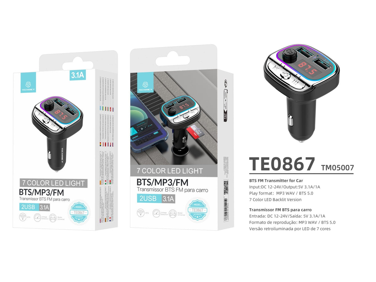 Techancy Transmissor Fm Para Carro TE0867, Bluetooth, Mp3, 2usb 3.1a,