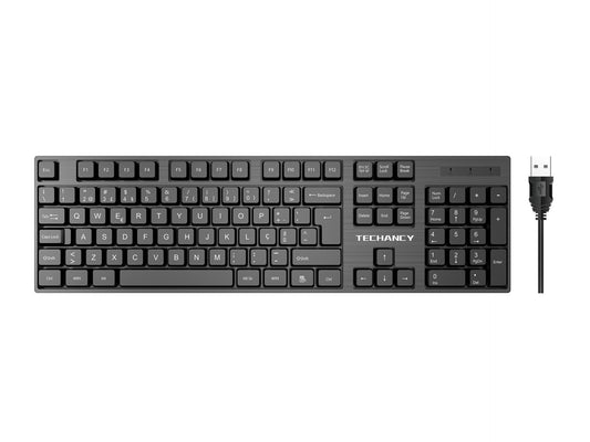 Teclado USB com fio de tamanho normal Techancy, TK1265, teclas de